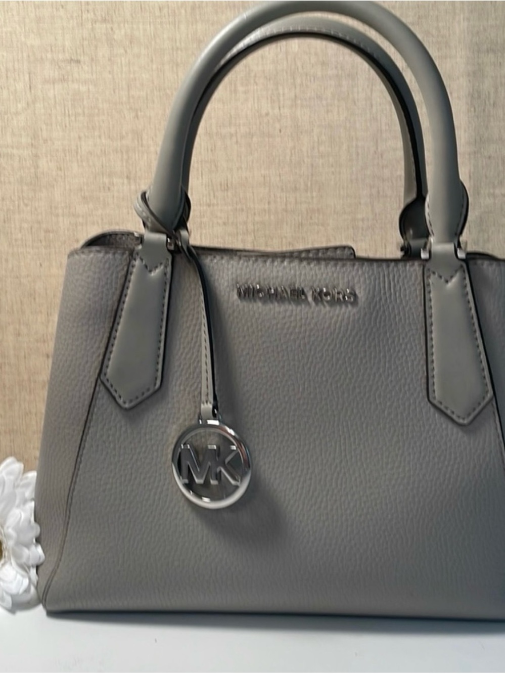 Michael Kors Light Gray Pebbled Leather Satchel